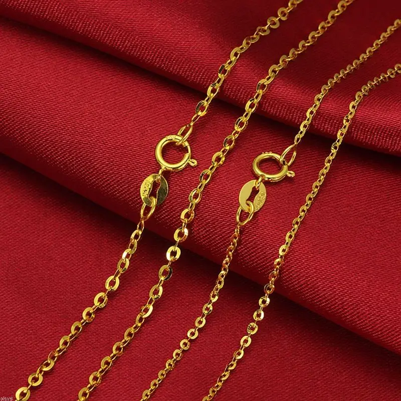 

Pure Best Gift 18K Yellow Gold Necklace Women O Link Chain 0.8-1.2g -16inch