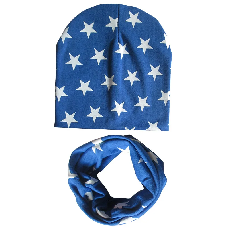1 комплект; осенне-зимняя детская шапка; Камуфляжный комплект со звездами для мальчиков и девочек; шарф; шапка; хлопковая теплая детская шапочка; шейный платок - Цвет: royal blue