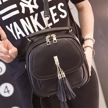 

082118 new hot women PU leather tassel backpack lady small travel bag