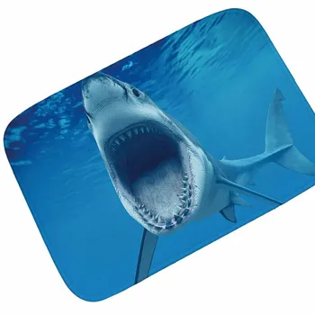 

Sea Bottom Shark Door Mat Flannel Printing Dye Mats Non-slip Absorbent Bath Mat Bedroom Rug Kitchen Mat Soft Doormats