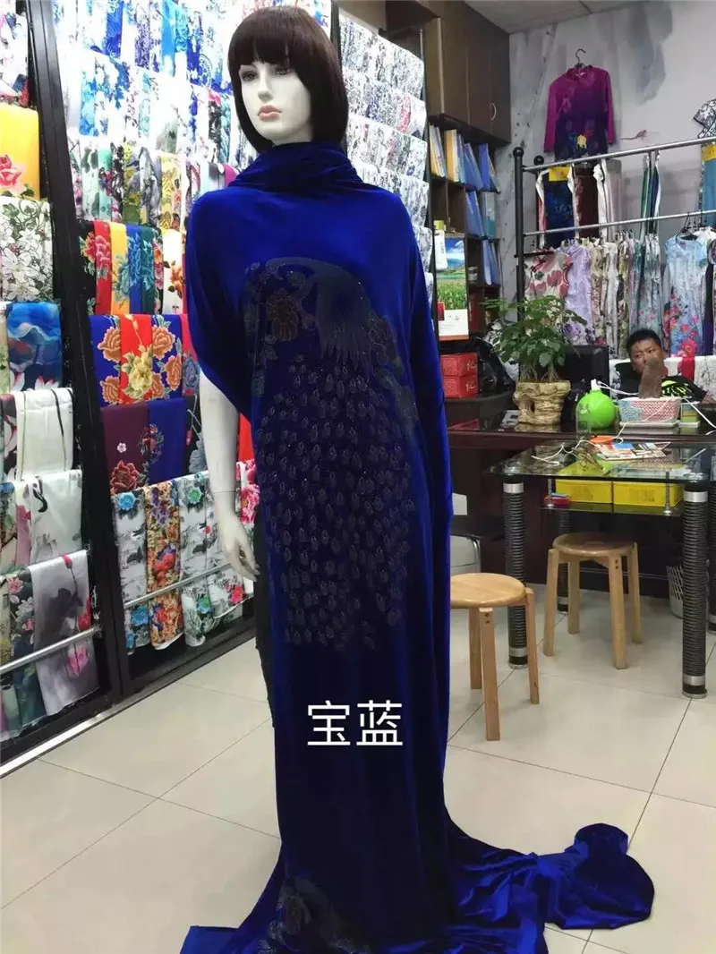 Синий черный фиолетовый павлин позиционирования цветы маркировки жаккард стрейч бархатная ткань материал для платья Qipao одежда