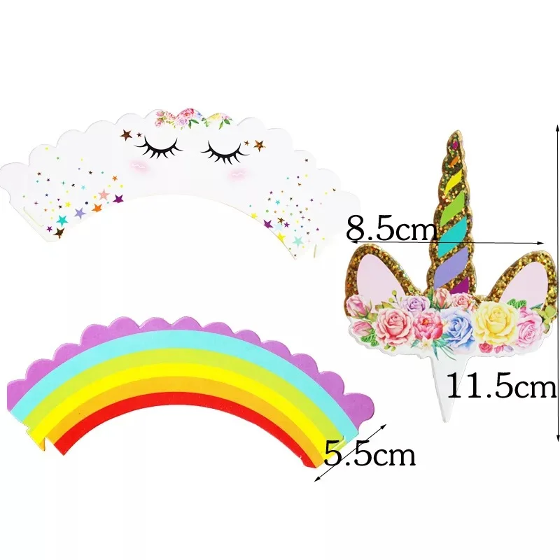 24 шт./компл. Радуга Единорог торт, топперы, капкейки обертки шоколада флаги душа ребенка Дети День рождения Свадебные украшения