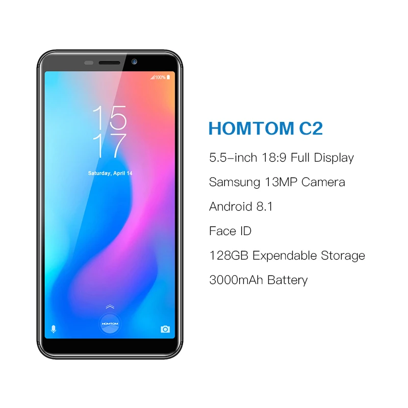 Golbal Version HOMTOM C2 5.5inch 2GB 16GB 3000mAh Face ID 4G-LTE Mobile Cell Phone Android 8.1 13MP Dual Rear Cameras Smartphone