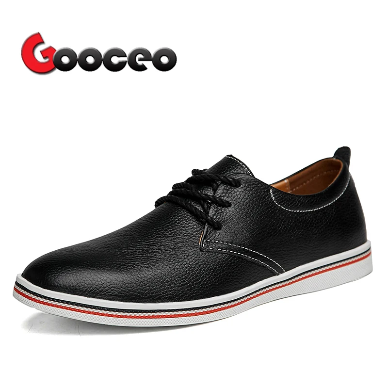 Men's Skateboarding Shoes Flats For Men Cow Genuine Leather Lace Up Strappy Low top Flat Round
