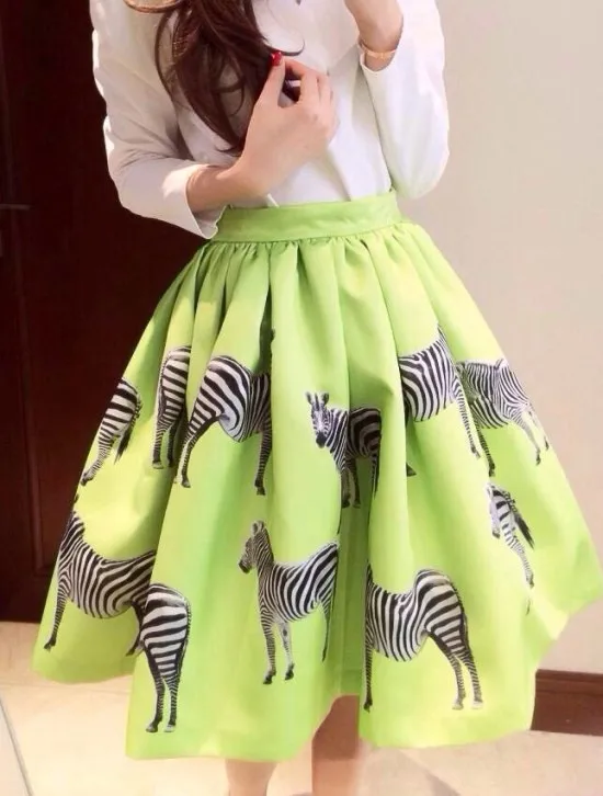 2014 New Summer Women Cute Skirt High Waist Zebra Pattern Pleated Flare | Женская одежда