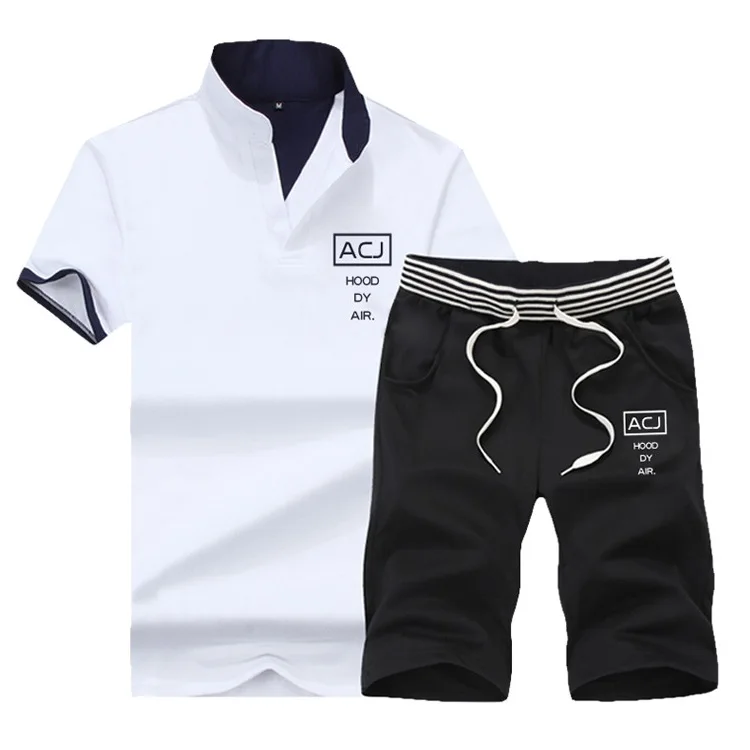 Мужская одежда, мужской спортивный костюм, летний, повседневные мужские шорты+ футболка, штаны, мужской костюм, комплекты из 2 предметов, спортивная одежда - Цвет: FK073 White
