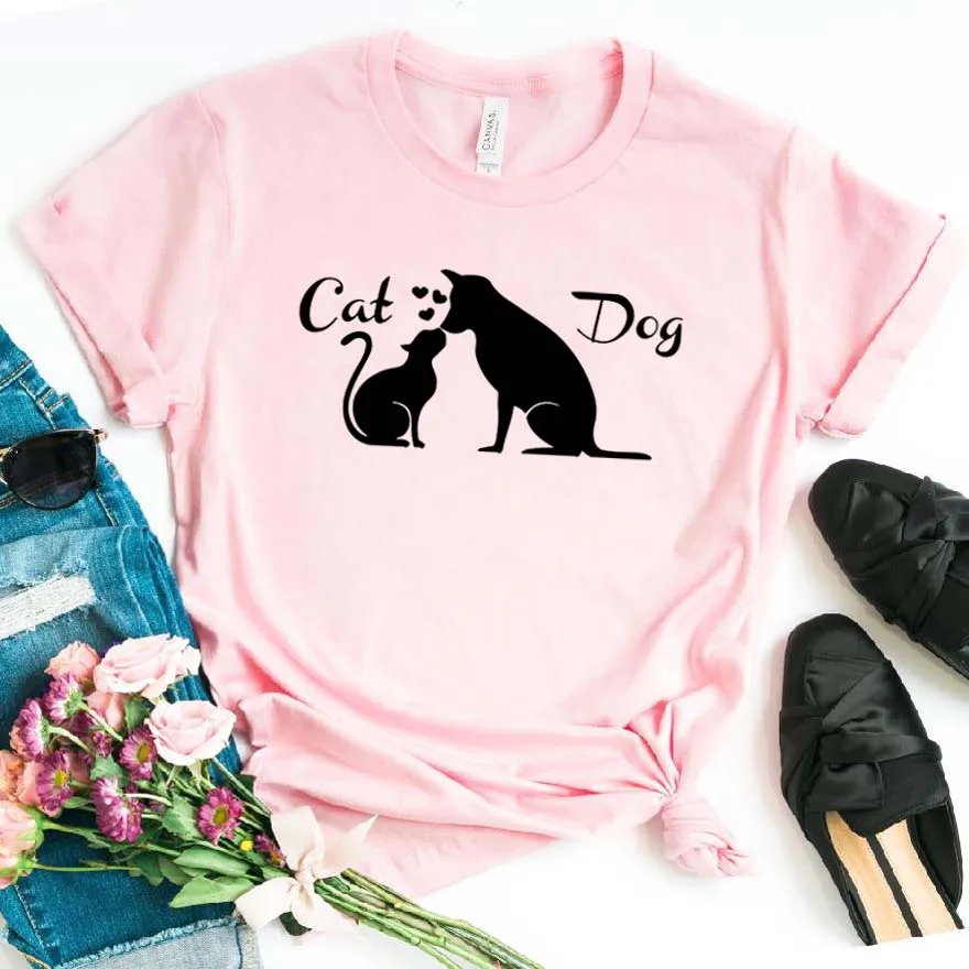 

Love Friendship Between Dog cat Women tshirt Cotton Casual Funny t shirt Gift For Lady Yong Girl Top Tee 6 Color Drop Ship S-805