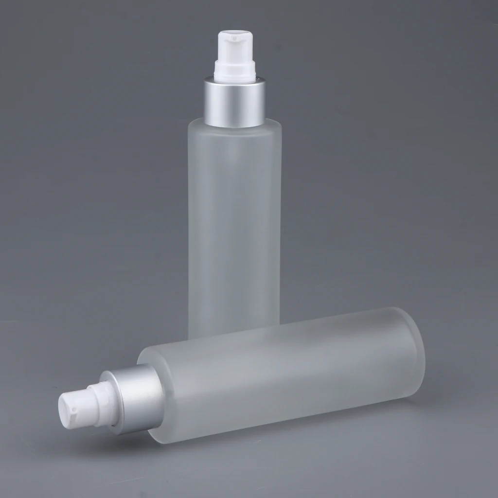 2Pcs Empty Refillable Container Pump Dispenser Lotion Serum Bottles - Frosted Transparent 120ml