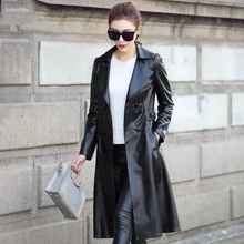 Высококачественная женская куртка из натуральной овечьей кожи с отложным воротником, длинное дизайнерское пальто с регулируемой талией из натуральной кожи, новинка A/W