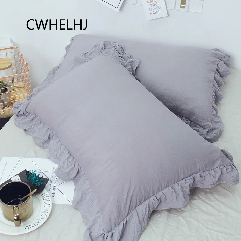

2 pcs Flouncing Polyester Pillowcase Flounced Bedroom Pillow Cover Solid Color Lotus Leaf Sleep Pillow Case 48x74cm