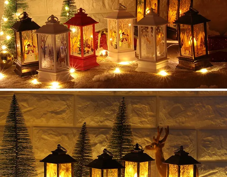 Christmas Elk Snowman Santa Claus Mini LED Night Light Hanging Candle Lantern Table Lamp 16