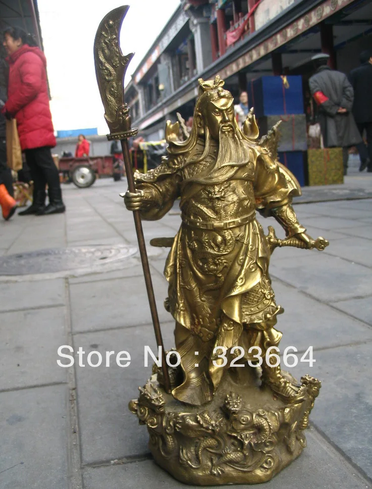 

26cm CHINESE Nine dragon God wealth Generals "GuangGong" Brass bronze statue