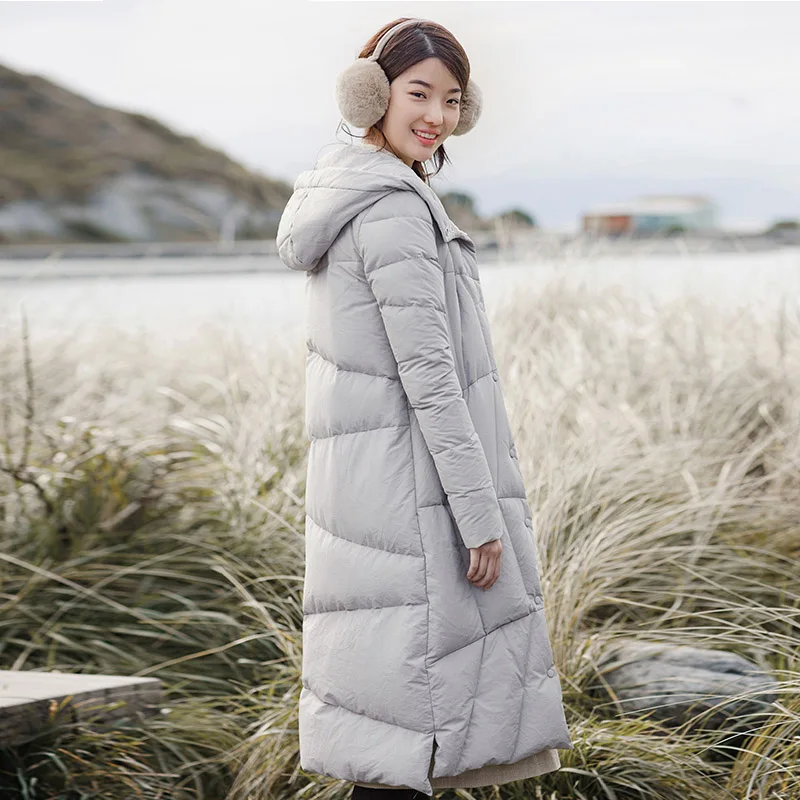 

INMAN new winter hooded net color warm white eiderdown long down jacket female