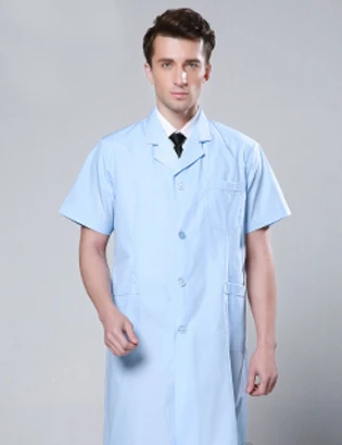 Бренд LEHNO Мужская медицинская одежда белое пальто летние с коротким рукавом мужская униформа медсестры лабораторная Рабочая одежда - Цвет: Light Blue