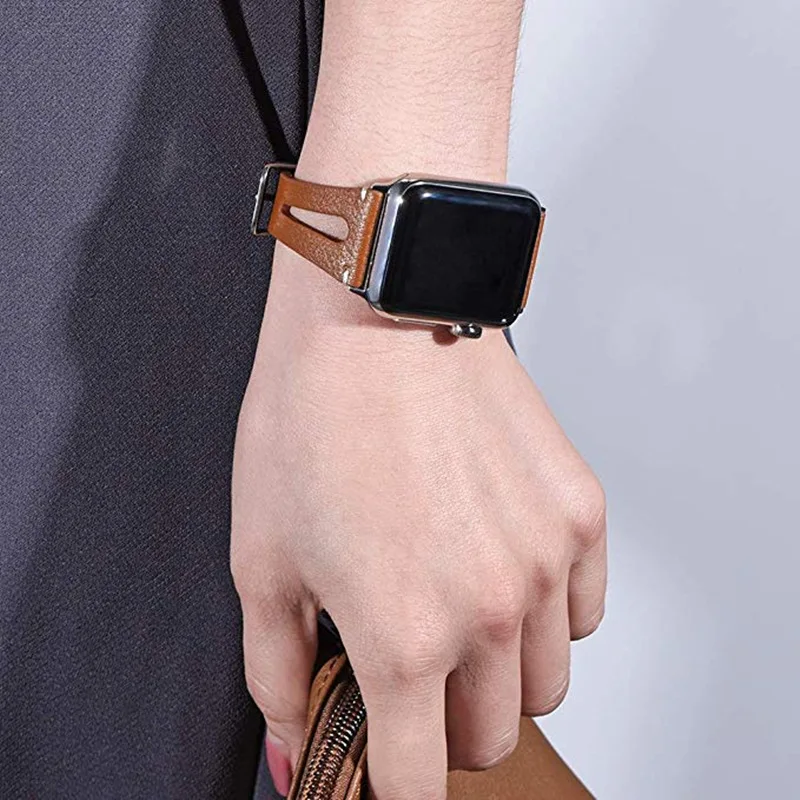 Кожаный ремешок для Apple Watch 44 мм 40 мм группа серия 4 дышащие отверстия Тонкий ремешок для Iwatch Apple Watch 38 мм 42 мм серия 3/2/1