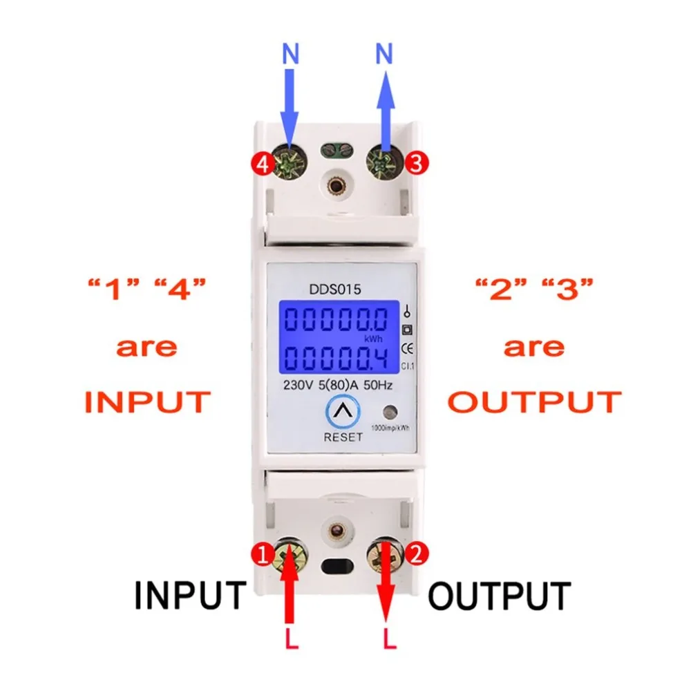 230 В din-рейку однофазный ваттметр Потребляемая мощность ватт электронный измеритель энергии переменного тока с функцией сброса DDS015