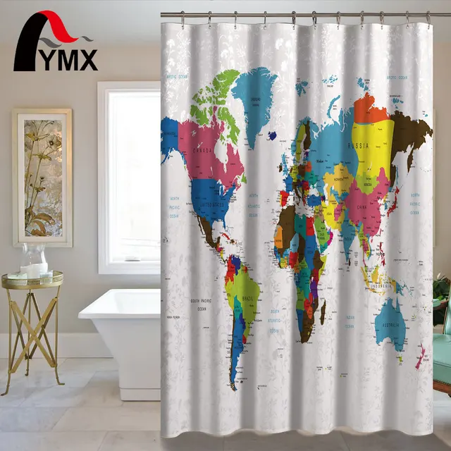 waterproof simple world map shower curtain for the bathroom polyester bathroom decorations curtains rideau de douche