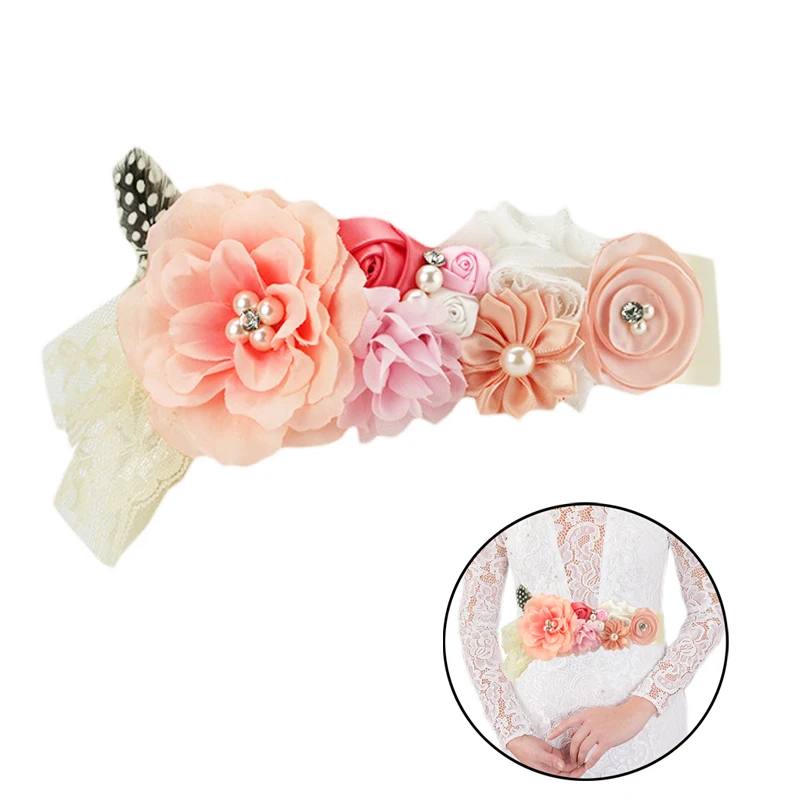 

Women Flower Waist Belt Handmade Floral Satin Sash Belt Photo Prop For Wedding Party Dancing Dresses