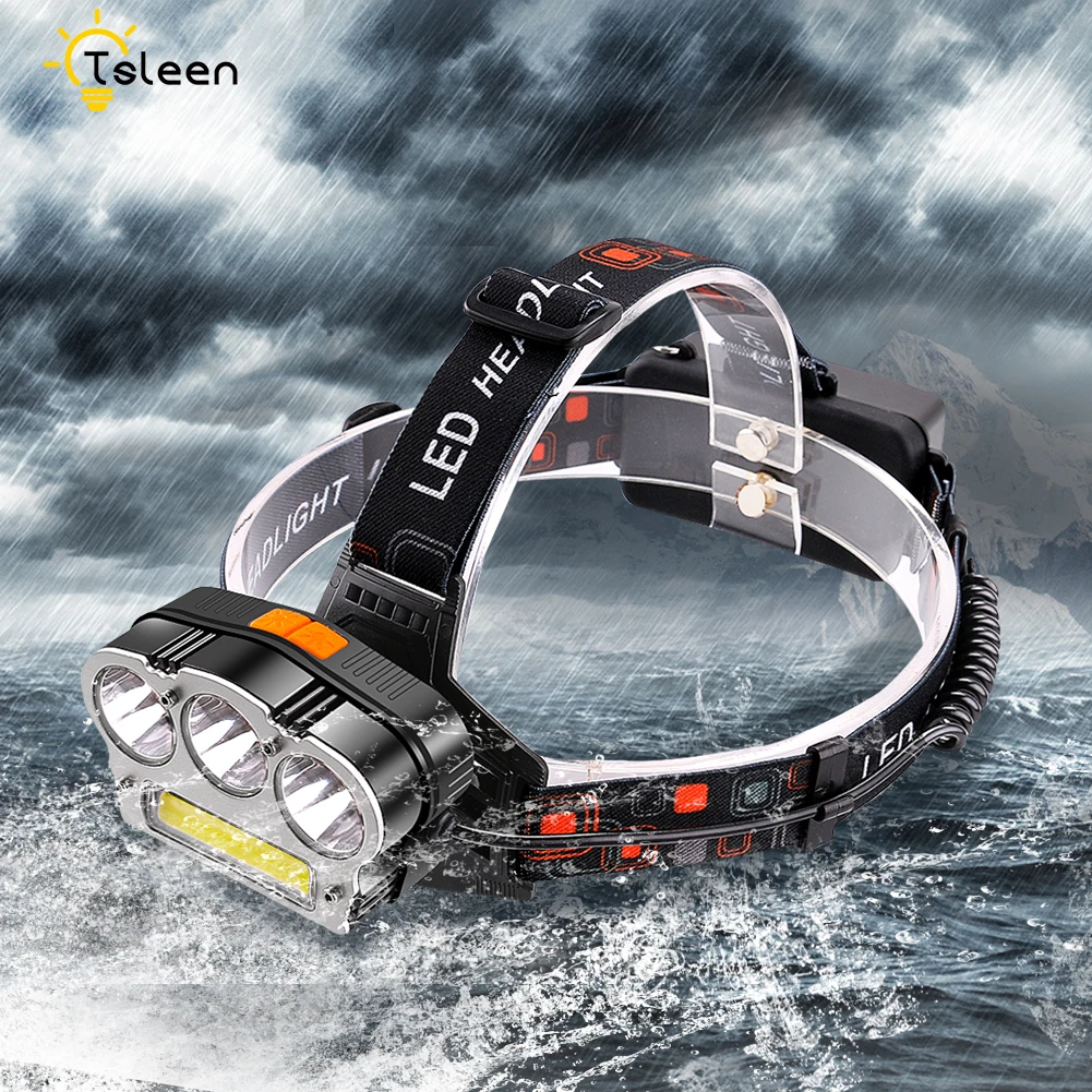 

Waterproof Head Lamp Flashlight Torch Night Outdoor Adventure Hunting Climbing Cycling Light Cree T6 Cob Headlamp 18650 Battery