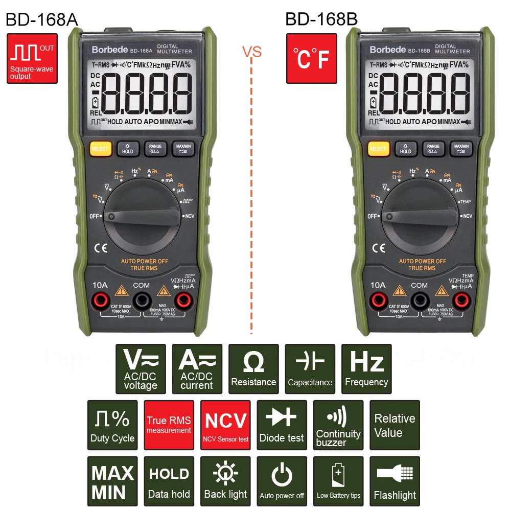 Borbede Цифровой мультиметр DC AC Сопротивление емкости квадратной волны выход/температура тестер 6000 кол-во