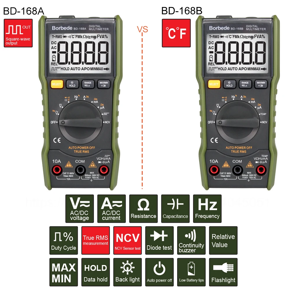 Kopen Borbede Digitale Multimeter DC AC Capaciteit Weerstand uitgang Temperatuur Tester 6000 count
