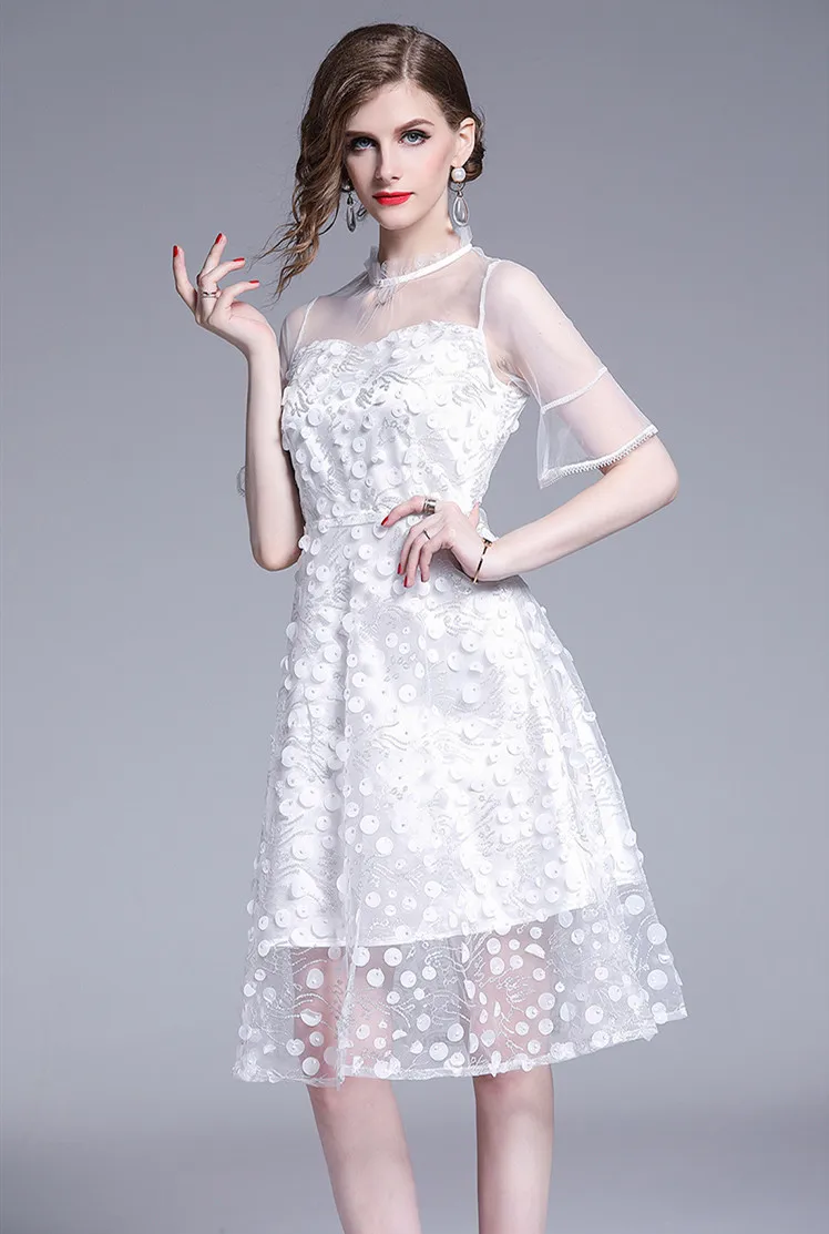 CWBshowGG, женское сексуальное платье Vestidos,, летнее, новое, перспективное, с расклешенными рукавами, с вышивкой, высокая талия, Сетчатое, модное, белое платье