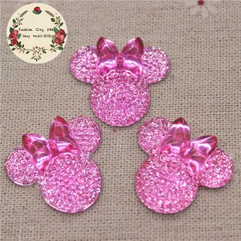 

100pcs Cute Pink Resin Bling Minnie Mouse with Bowknot Flatback Cabochon DIY hair bow center scrapbooking,25*28mm