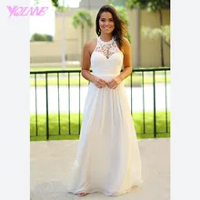 Ivory Chiffon Bridesmaid Dresses Long Wedding Party Gown Dress Halter Lace Pleats Zipper Back Vestido De Festa