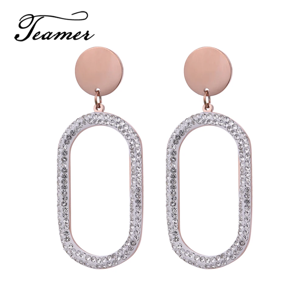 

Teamer High Quality Stainless Steel Earrings for Women White Red Zirconia Stone Drop Earrings Enamel Geometric Brincos 2019