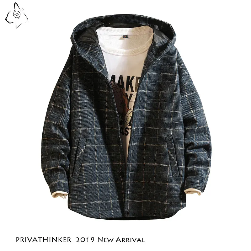Privathinker Man Streetwear 2019 Woollen Cloth Jackets Mens Thick Windbreaker Jacket Male Autumn Winter Japanese Oversize Jacket