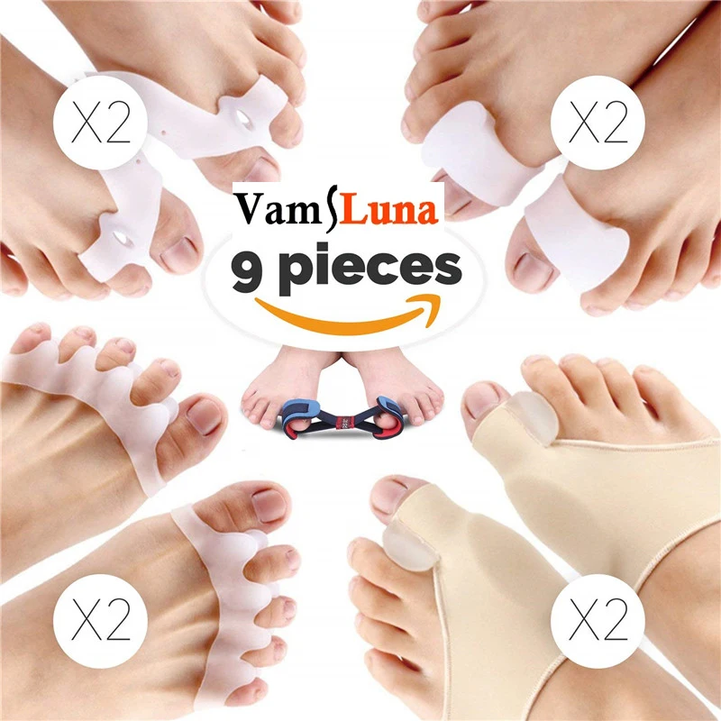 

Set of 9 pieces Bunions Treatment Silicone Toe Separators Toe Straightener for Thumb Valgus Feet Care
