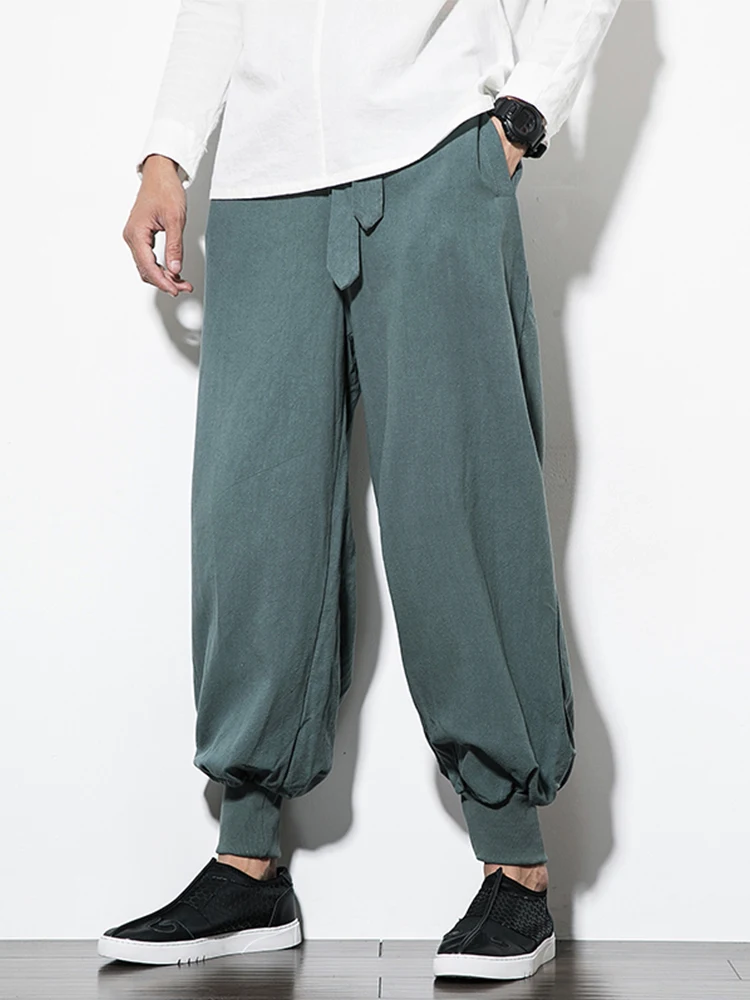 MR DONOO Chinese Style Cotton Linen Loose Jogger Pants Men Streetwear ...
