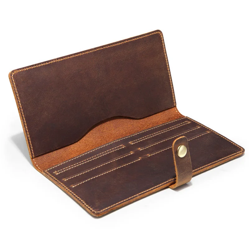 

New Retro Genuine Leather Men's Wallet Crazy Horse Leather Long Men Purse Cowhide Card Holder Male Passport Wallet