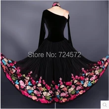 Бальный танцевальный костюм сексуальный длинный рукав бархат вышивка бальный танец платье для женщин бальный танец соревнование платье