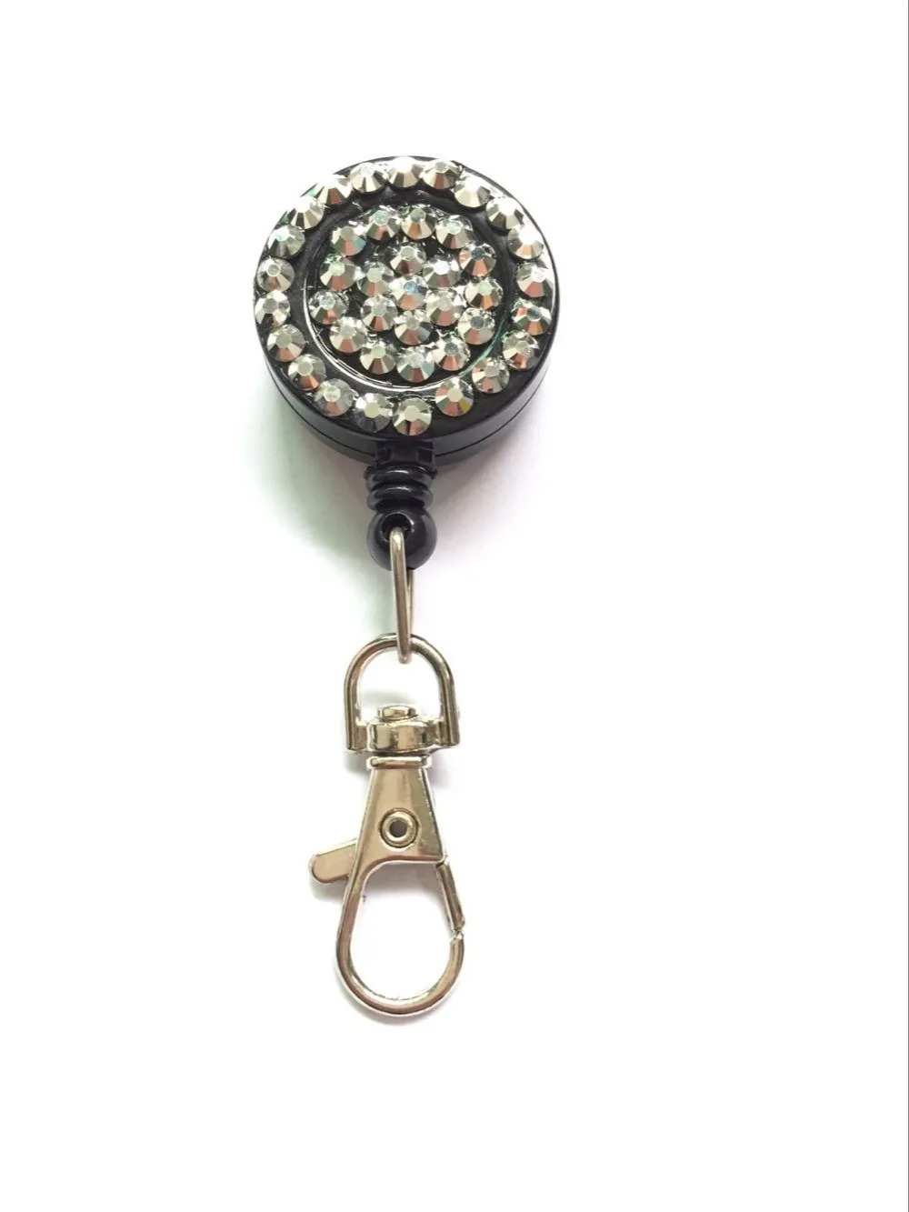 

1pcs Silver Color Bling Crystal Rhinestone Retractable Badge Reel For ID Business Card Key Holder Office Supplies