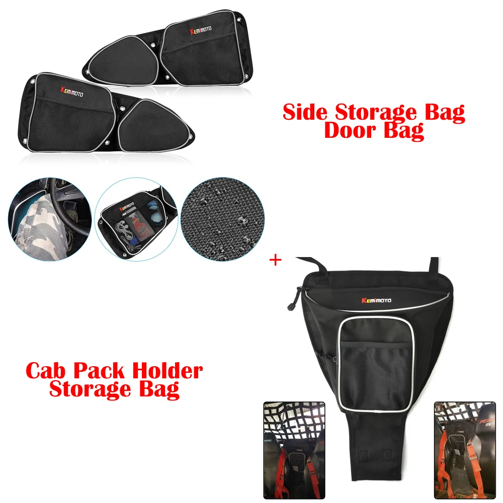 

KEMIMOTO UTV Cab Pack Holder Storage Bag + Side Storage Door Bag Knee Protection for Polaris RZR XP 1000 900 2014-2017 2015 2016