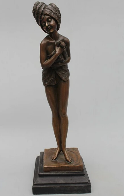 

Details about 14"Western Art sculpture Bronze Marble Belle Girl Women Bathing Statue R0715