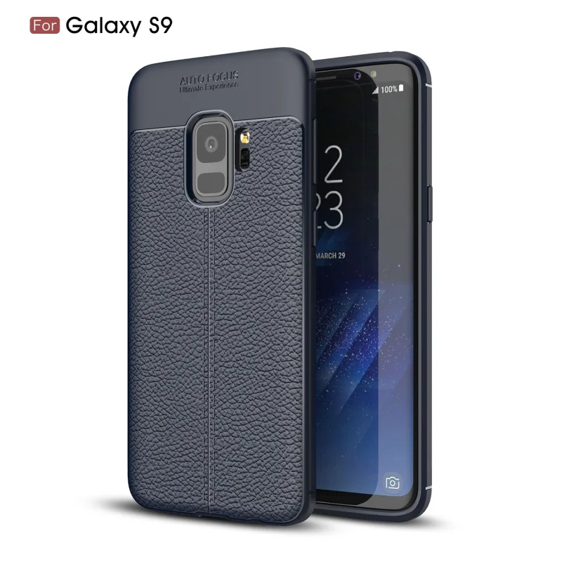 dulcii for Samsung Galaxy S9 S9+ Phone Case Litchi Grain TPU Protector Mobile Shell Capa - Dark Blue |