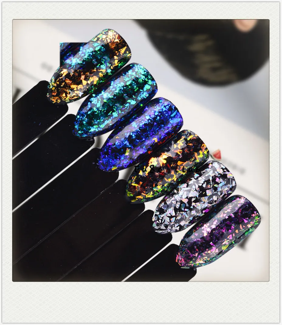 1PSC nail art смешанный цвет 6 дизайн яркий хамелеон облако парча порошок горячая мода