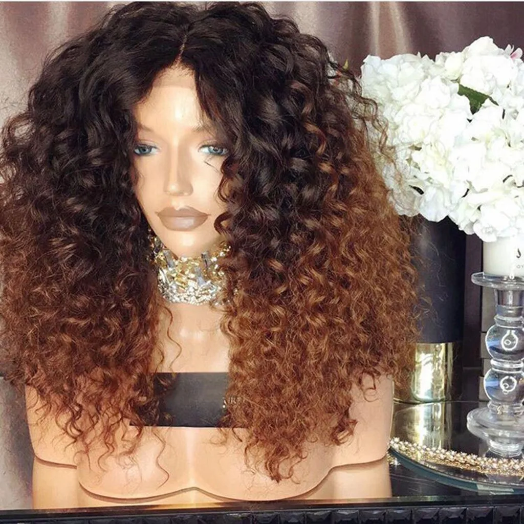 

Factory price 1pc Women Fashion Lady Brown Gradient Short Curls Hair Cosplay Party Wig Small Rolls Curly Hair Wigs Stand Jan16
