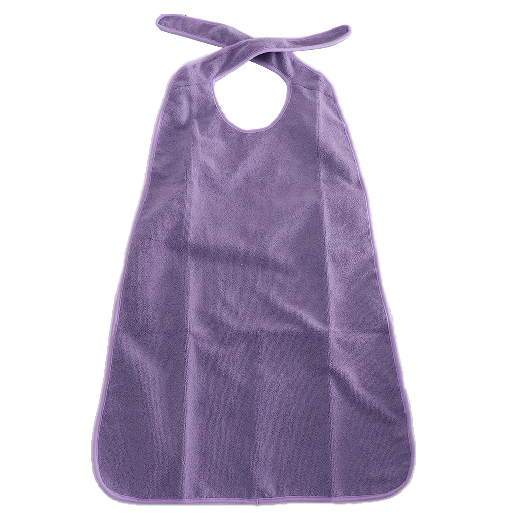 Large Reusable Tie-back Terry Cloth Adult Bib Waterproof Mealtime Spill Clothing Protector 22x 35inch Purple/Blue