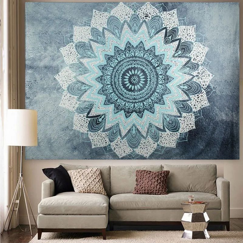Indian Lotus Flower Tapestry Aubusson Colored Printed Decor Mandala Religious Wall Carpet Bohemia Beach Mat Blanket Plus Size