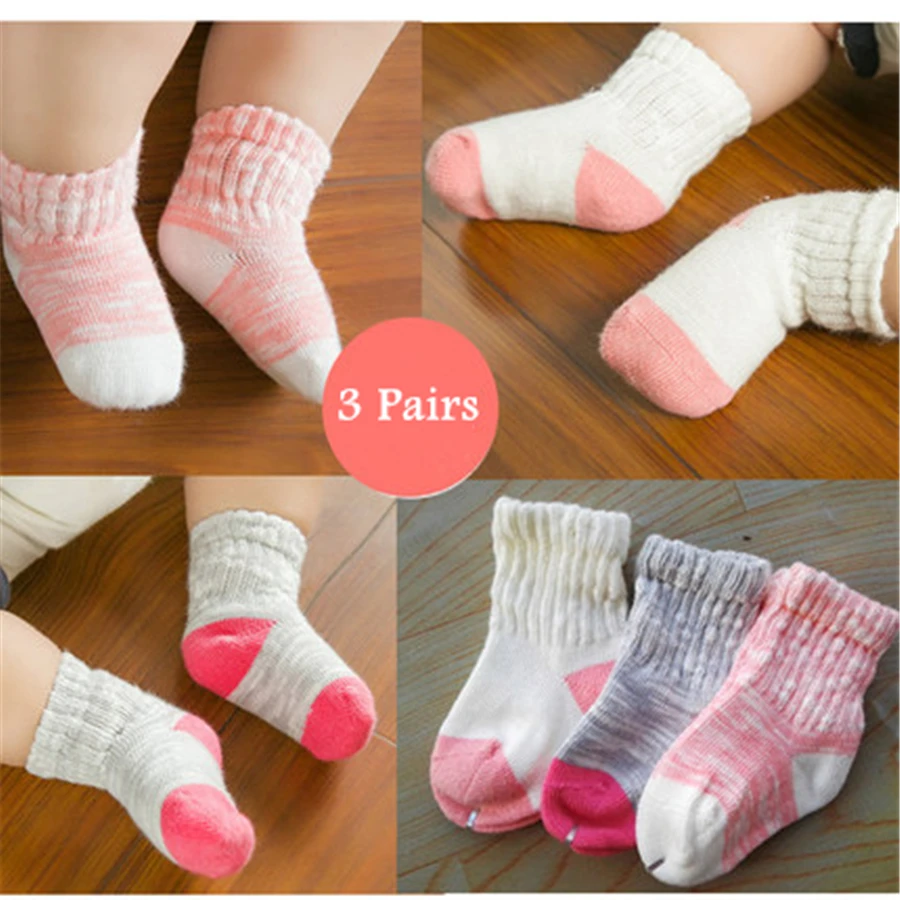 Soft Warm Cotton Baby Socks Solid Color New Year Children's Socks 3