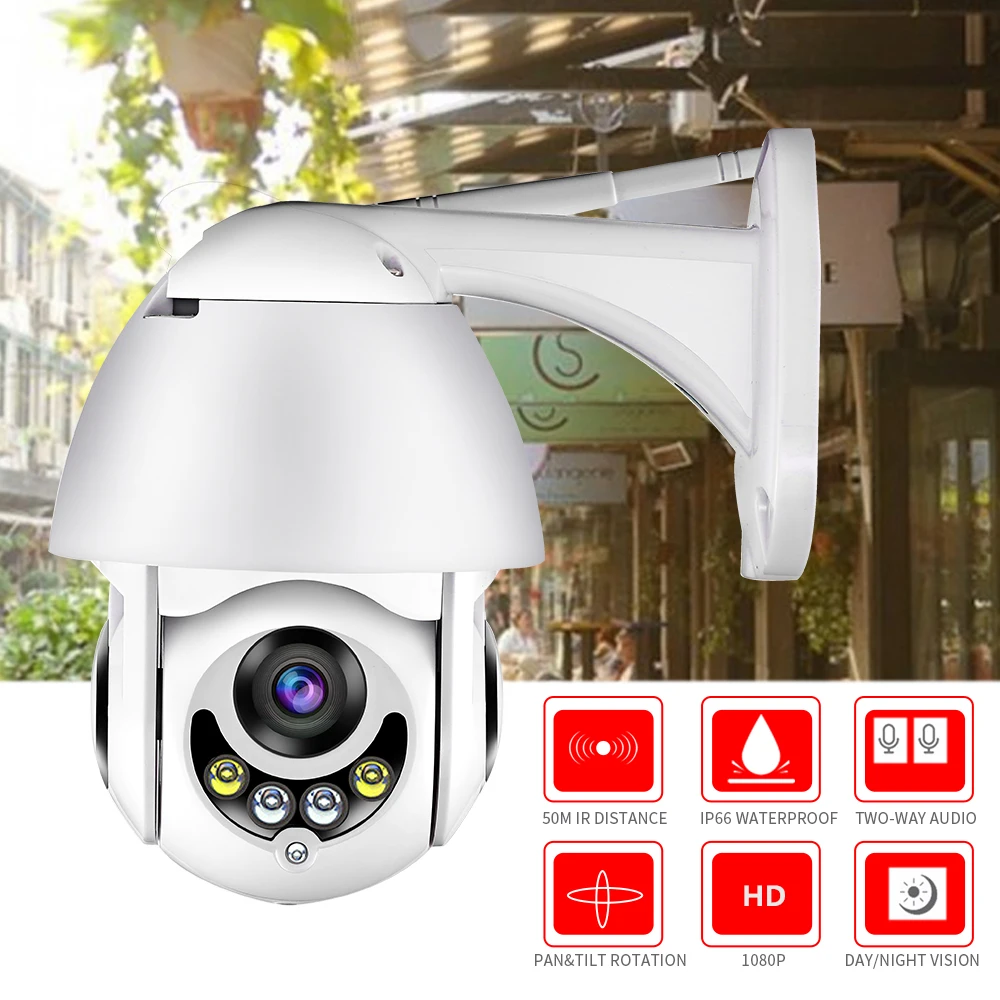 

WIFI Camera Outdoor HD 1080P 2MP IP Camera Wireless PTZ Speed Dome CCTV Security Cameras IP66 Two Way Audio Surveillance SD Card