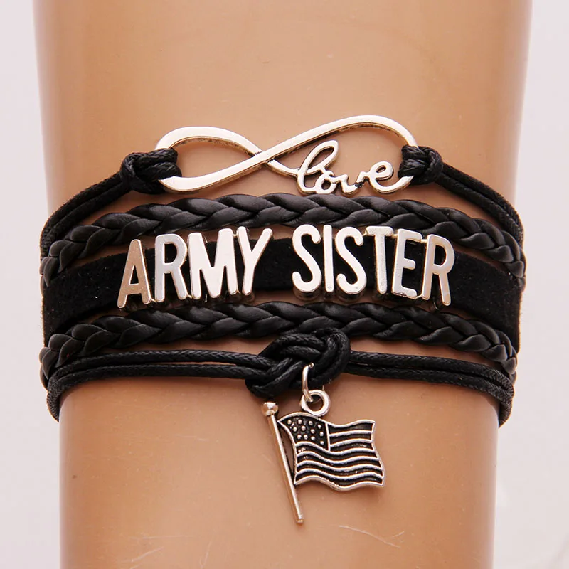 NCRHGL Infinity love ARMY GRANDMA/MOM/WIFE/UNCLE/SISTER/GIRLFRIEND/AUNT Flag charm braided bracelet Family bangles Drop Shipping - Окраска металла: Army Sister