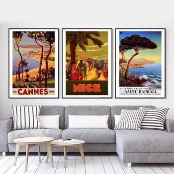 

Vintage Beach Surfing Travel Poster France Nice Beach Classic Canvas Paintings Wall Posters Stickers Home Decor Gift