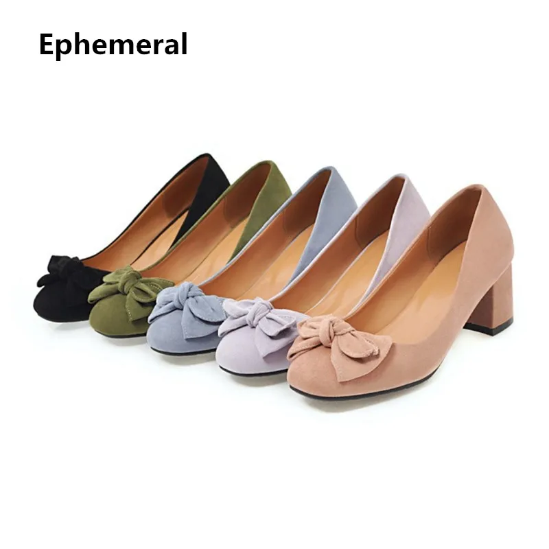 

Lady Butterfly-Knot Plus size 3 45 42 Square toe Flock High Heel Pumps OL Office Women Slip-on Zapatos Mujer Shoes Purple Black