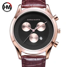 Hannah Martin Fashion Mens Business Leather Watch Quartz Watch Men Sport Waterproof Wrist watch Military Clock relogio masculino hannah martin men s watch luxury waterproof wrist watch men watch auto date fashion watches clock reloj hombre relogio masculino