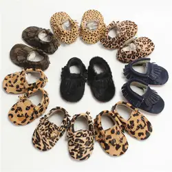 Ручной работы детские мокасины конский волос кожа детская обувь Leopard первые ходунки Bebe мягкая подошва обувь для новорожденных