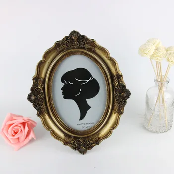

European and American Vintage Home frame 7 inch bronze and gold carving oval frame display resin handicraft home decor
